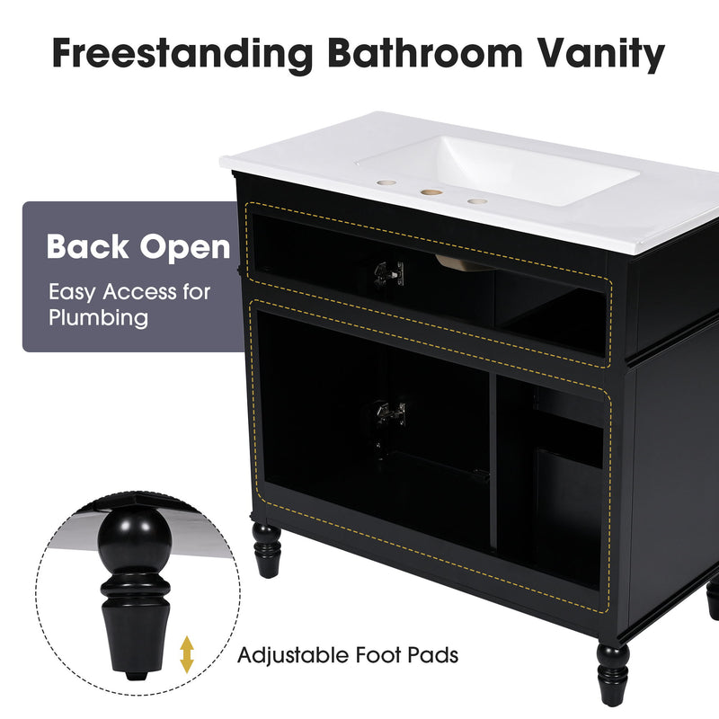 Bathroom Vanity With Sink, 2 Doors 2 Drawers - Black