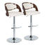 Pino - Mid-Century Modern Adjustable Barstool With Swivel With Rounded T Footrest (Set of 2) - Chrome / Cherry / White