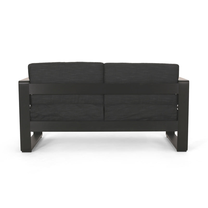 Loveseat With Slat Paneling And Aluminum Frame - Black