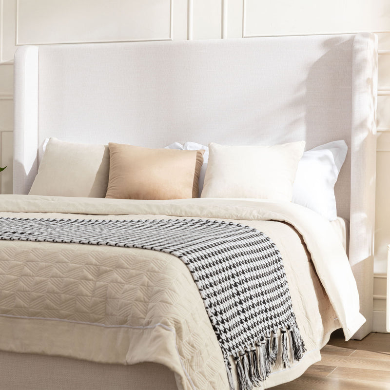 Hayden - King Size Upholstered Wingback Bed With And Tall 54" Headboard - Ivory
