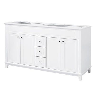 Bathroom Vanity Cabinet Only, 3 Drawers & 4 Doors & Double Layer Shelves - White
