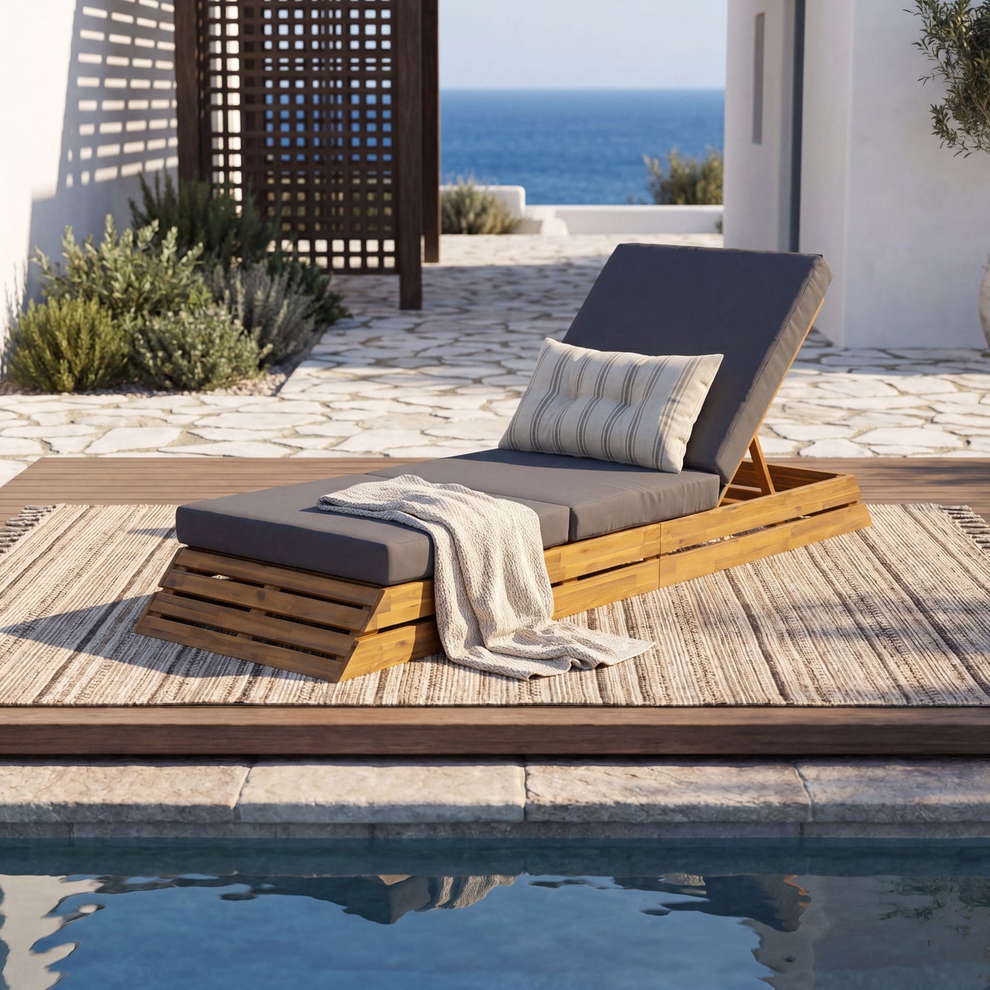 Chaise Lounge Set With Cream 3 Fold Cushion, 3 Position Adjustable Backrest