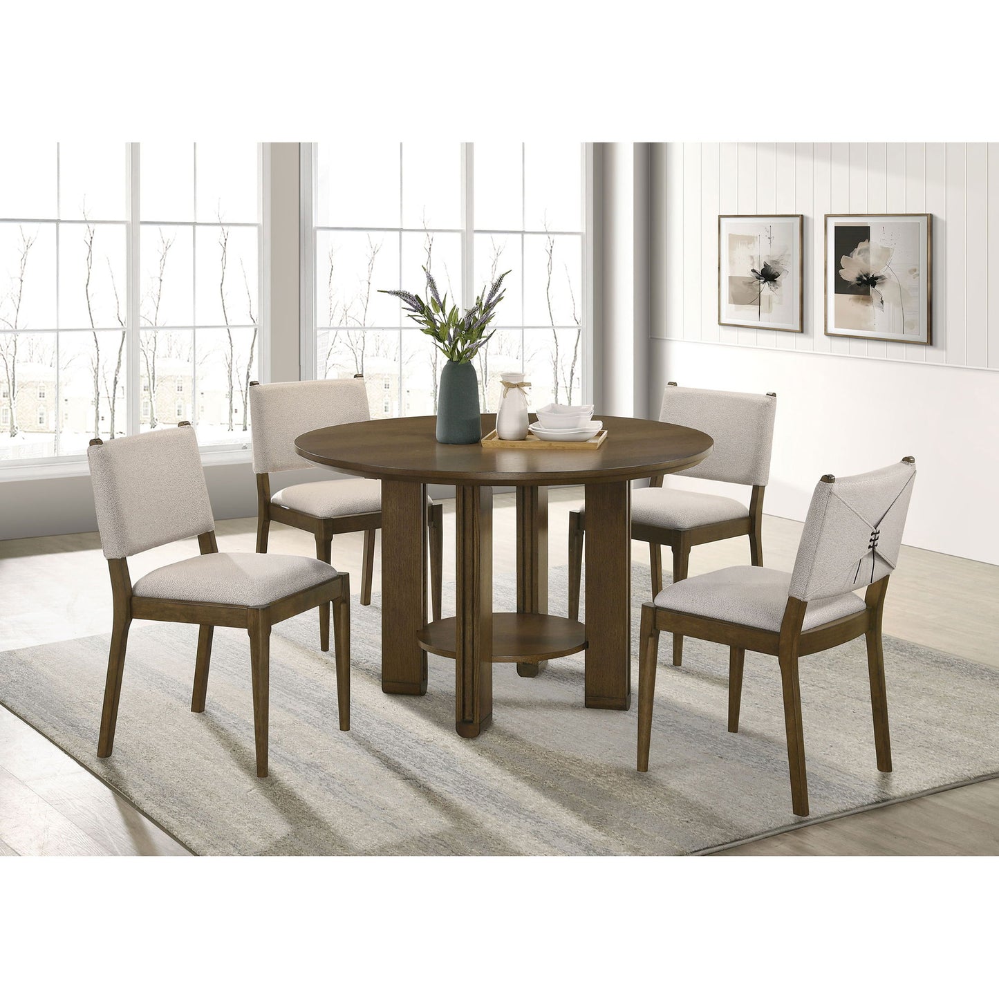 Crispin - Round Dining Table With Shelf - Brown