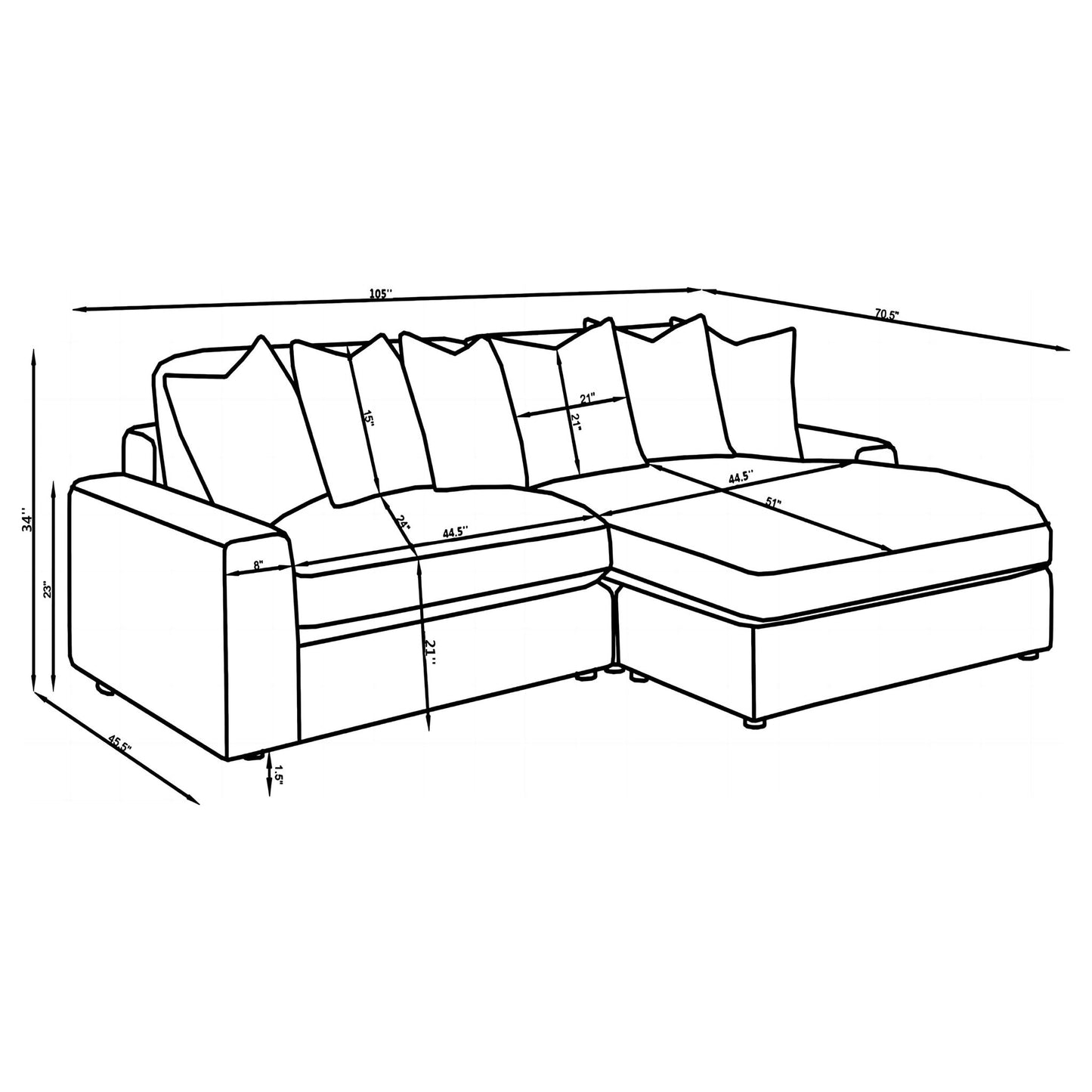 Marcus - Fog Track Arms Reversible Sectional With Pillows - Fog