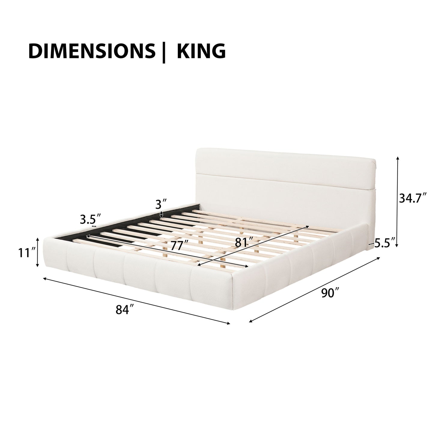 Upholstered Platform Bed Frame With Soft Boucle Headboard