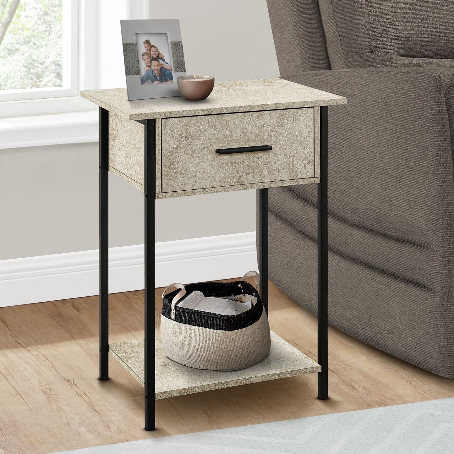 Contemporary 2 Tier Accent Table With Storage Drawer