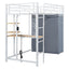 Loft Bed With Desk, Shelves, Power Outlet, LED Light And Wardrobe