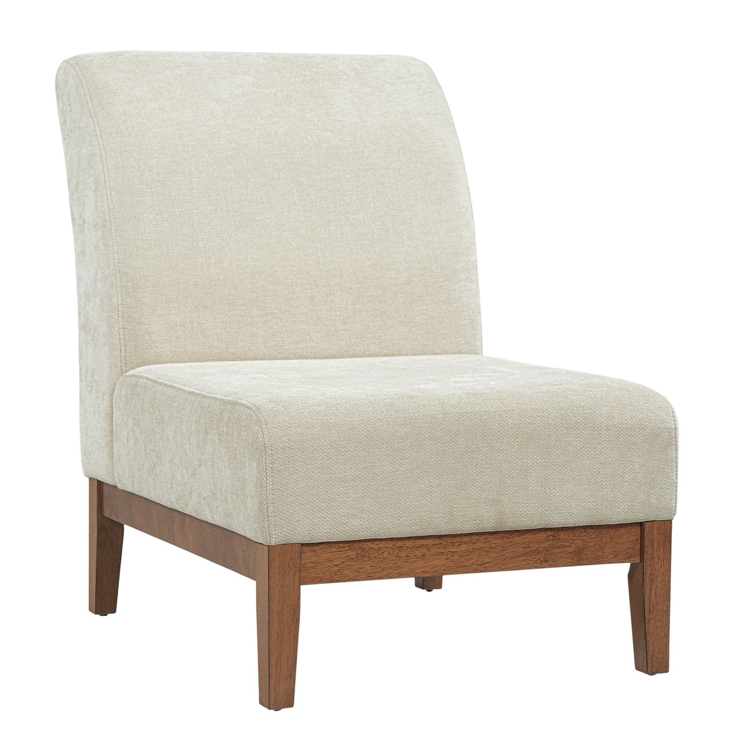 Upholstered Accent Chair - Beige / Walnut