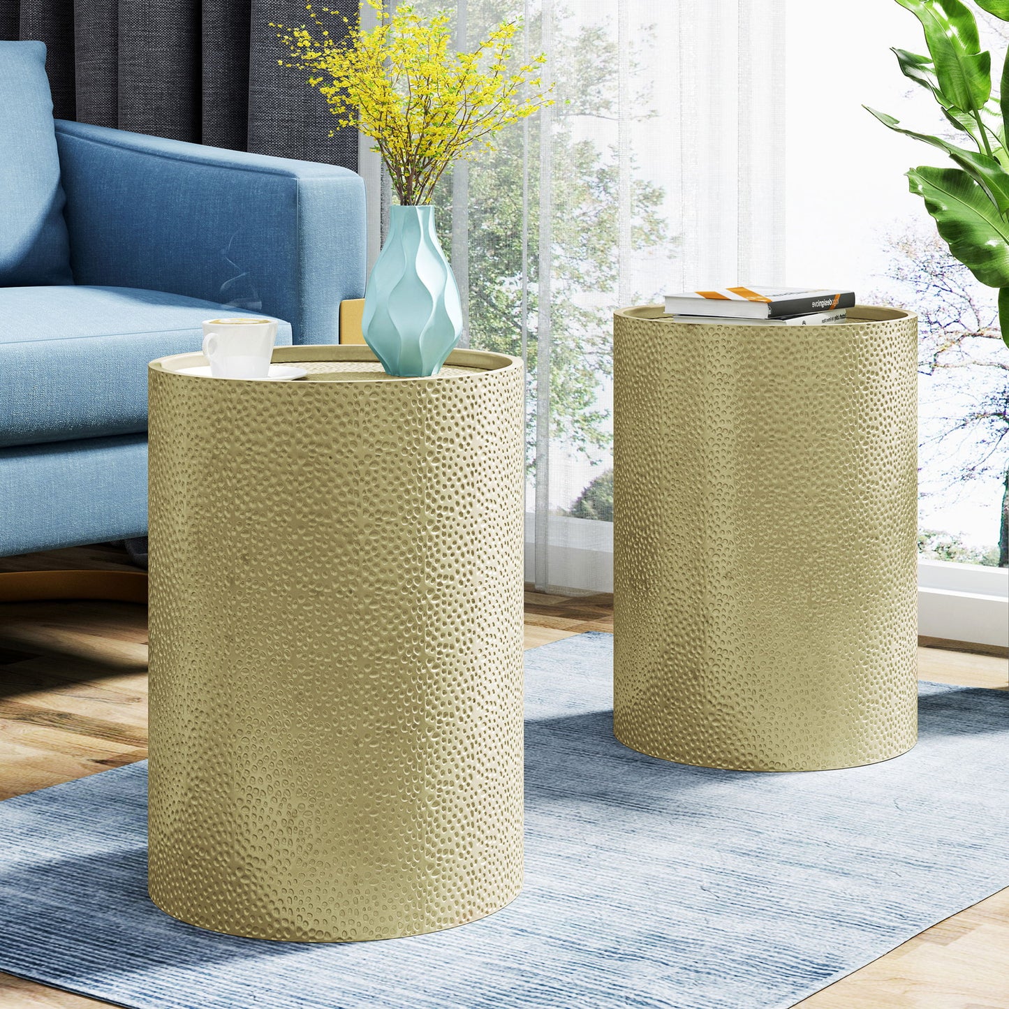 Modern Round Accent Table With Hammered Surface