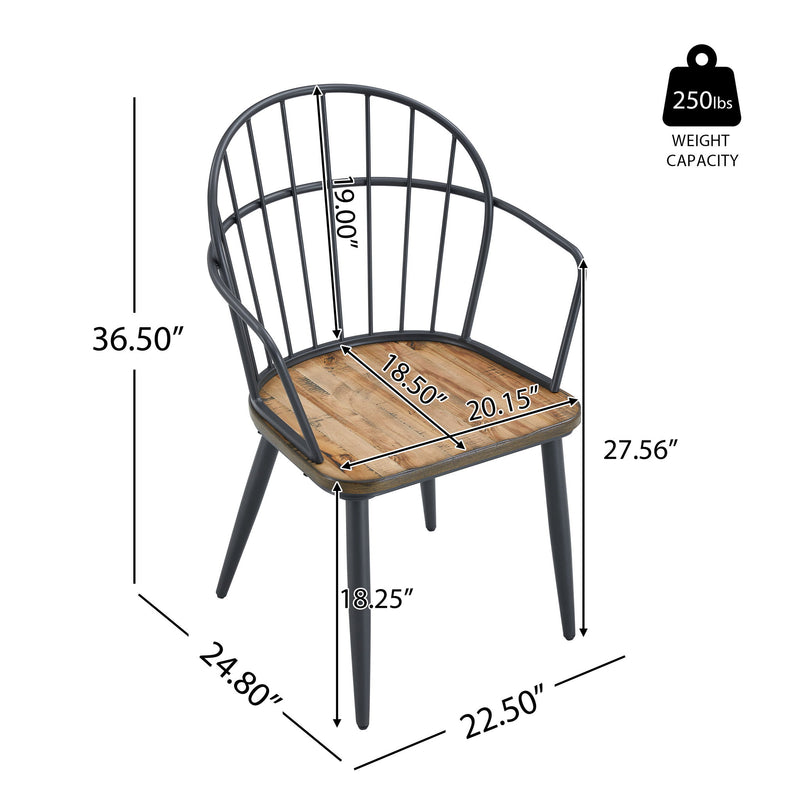 Silla de comedor industrial con patas de metal y abedul (Juego de 2) - Negro / Natural