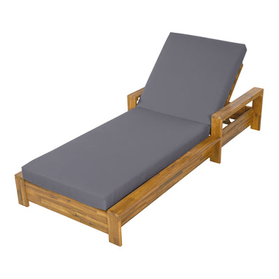 Chaise Lounge With Armrests, 2 Fold Cushion Set, 3 Position Adjustable Backrest, For Patio Pool - Dark Gray / Teak