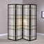 4 Panel Folding Screen With Floral Motif - Black