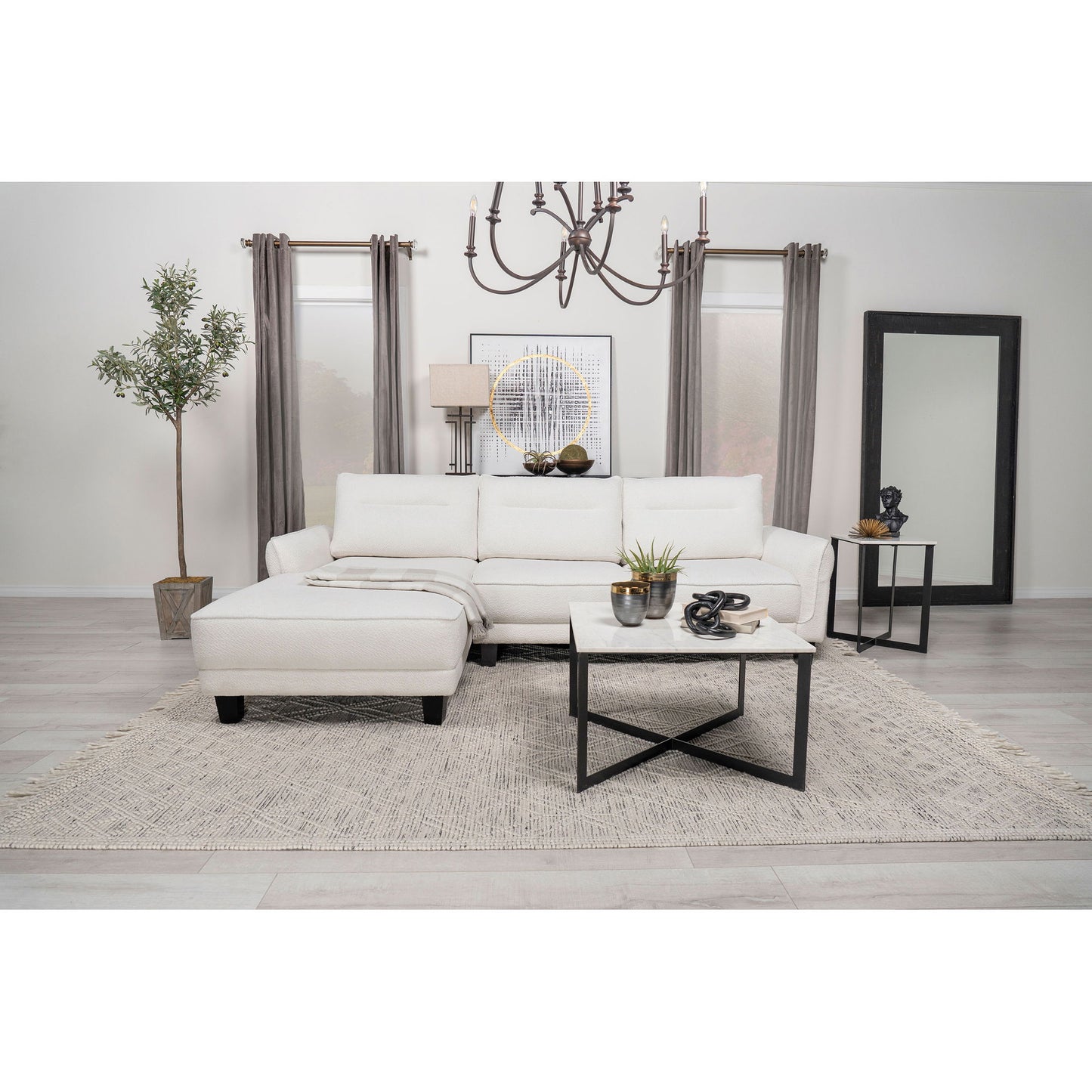 Granholm - Upholstered Curved Arm Sectional Sofa - White