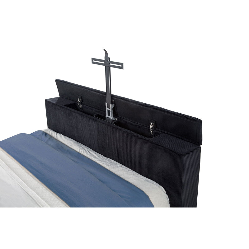 Judah - Eastern King Wingback TV Bed With Motorized Lift And Flame Visualizer - Black