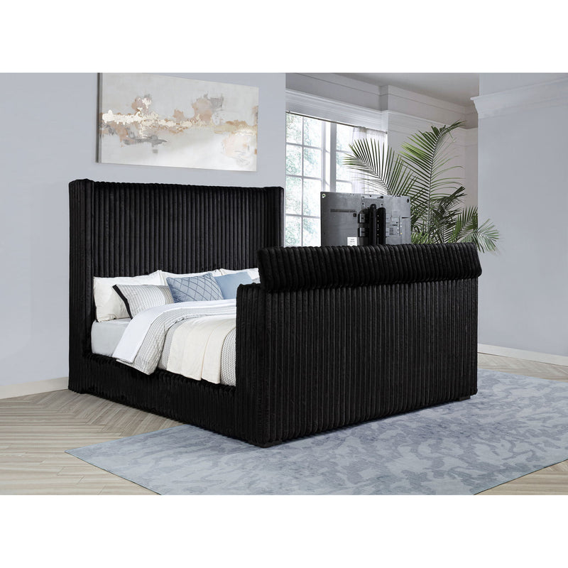 Lyman - Eastern King Wingback TV Bed With Integrated TV Lift And Power Strip - Black
