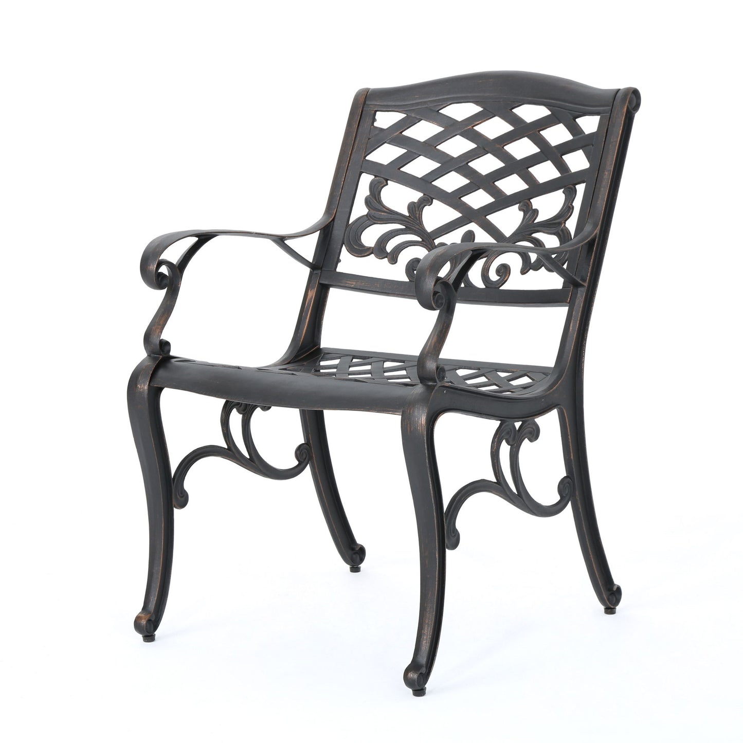 Luminea - Outdoor Aluminum Dining Chair With Scroll Design, Lattice Pattern And Cabriole Legs - Copper