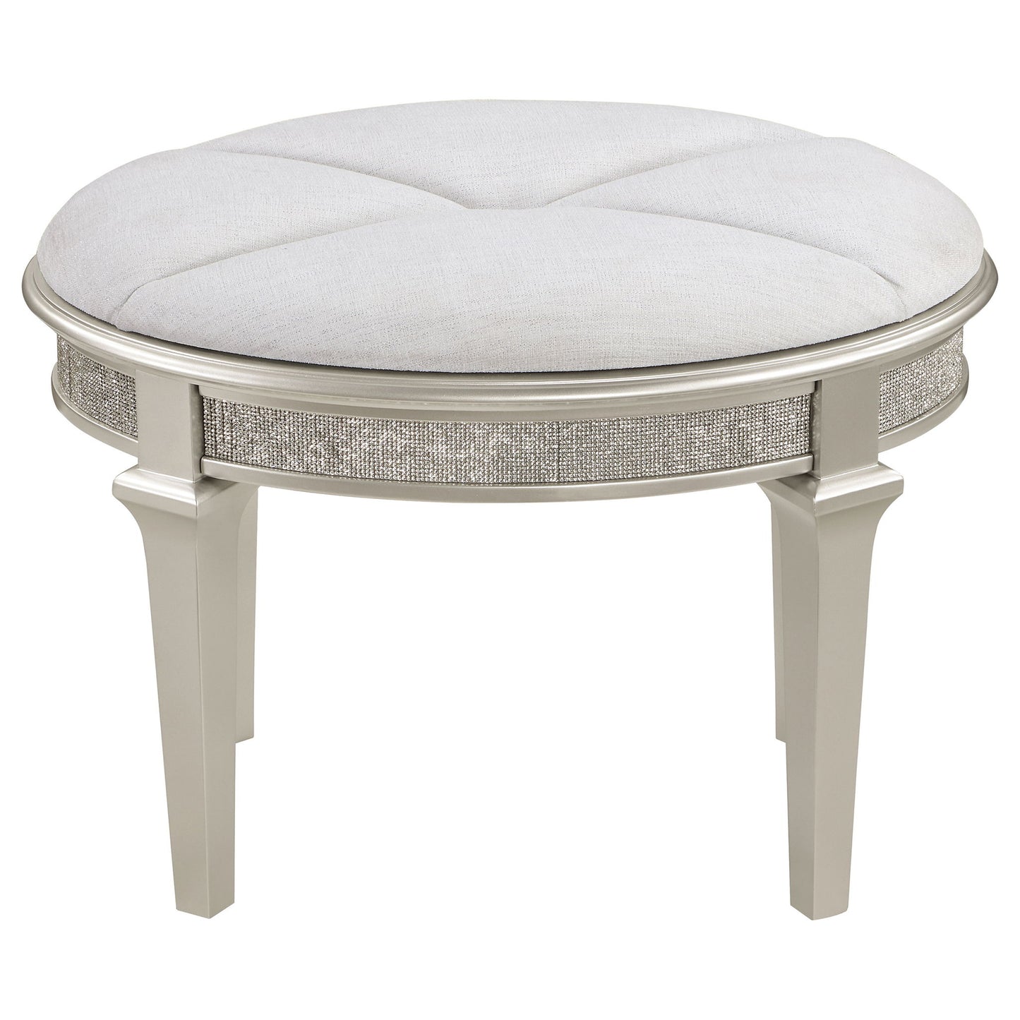 Colwood - Upholstered Oval Vanity Stool With Glitter Trim Seat - Silver Gray