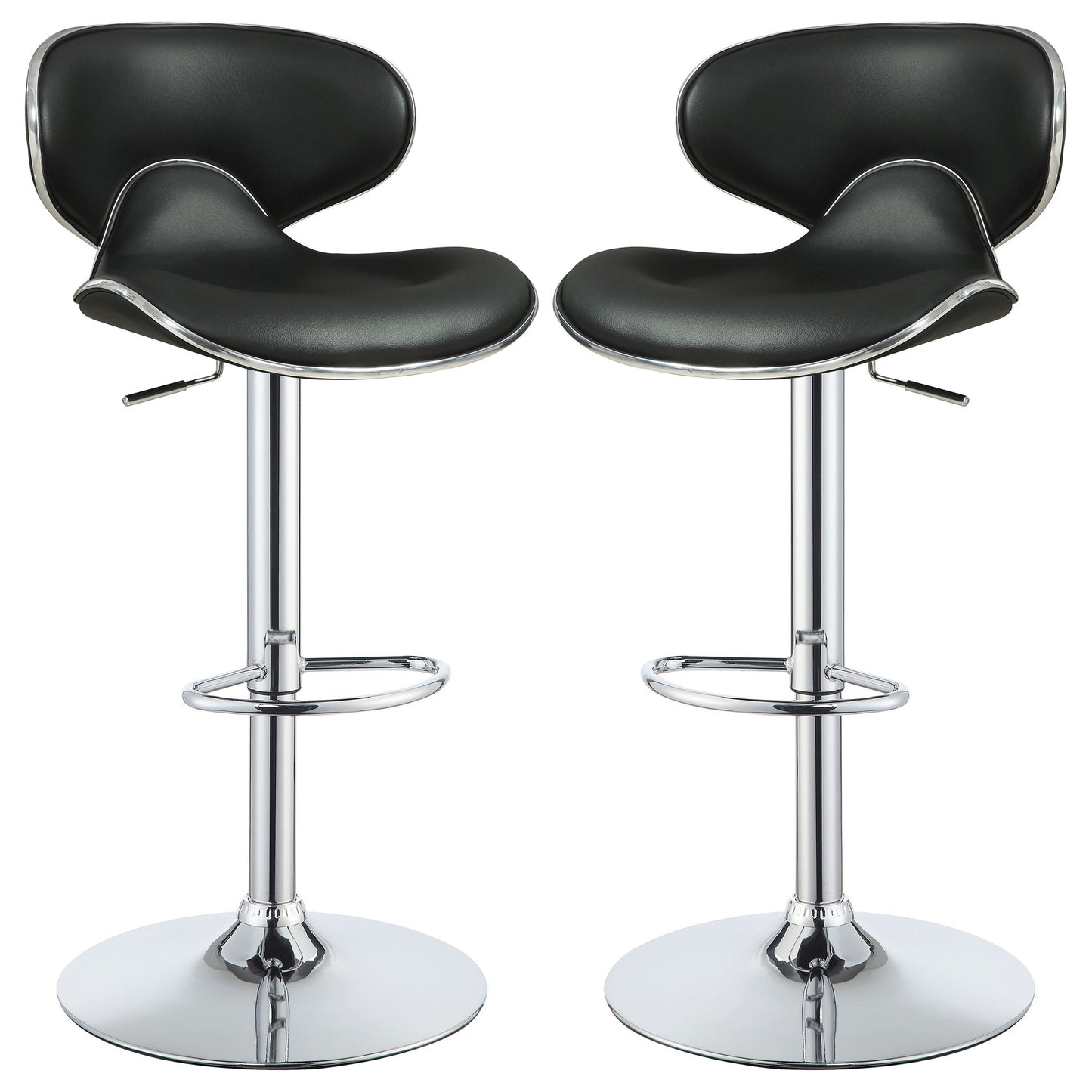Bar Stool With Curved Design, Height Adjustable & Swivel Base (Set of 2) - Black