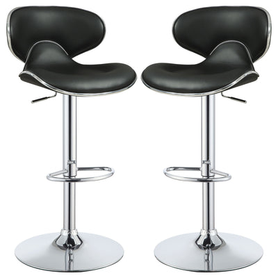 Bar Stool With Curved Design, Height Adjustable & Swivel Base (Set of 2) - Black