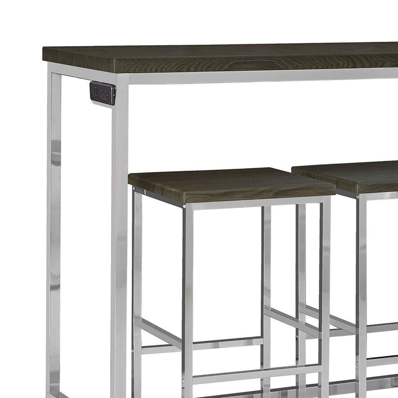 4 Piece Counter Table Set With Built In Power Outlet - Brown