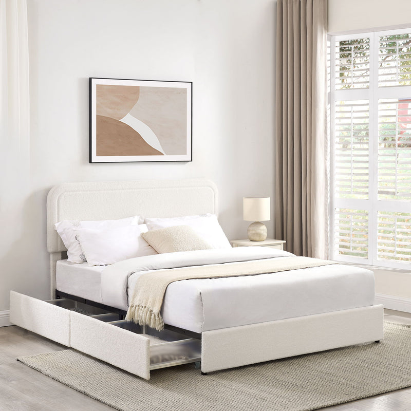 Liv - Cama plataforma tapizada con cajones patentada