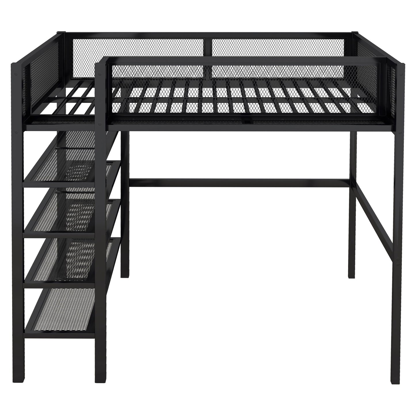 Loft Bed With 4 Tier Shelves And Storage