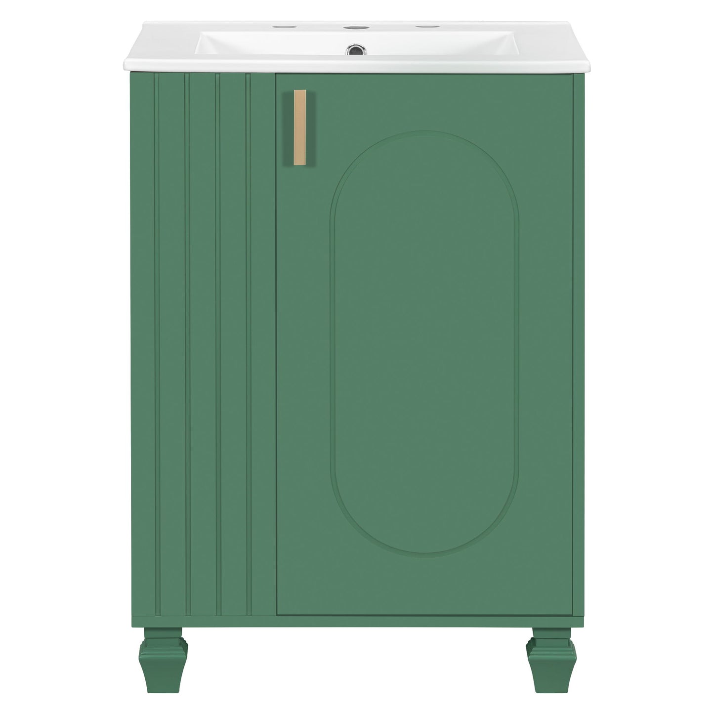 Classic Retro Bathroom Vanity With Sink, Door Shelf, Side Open Storage Frame