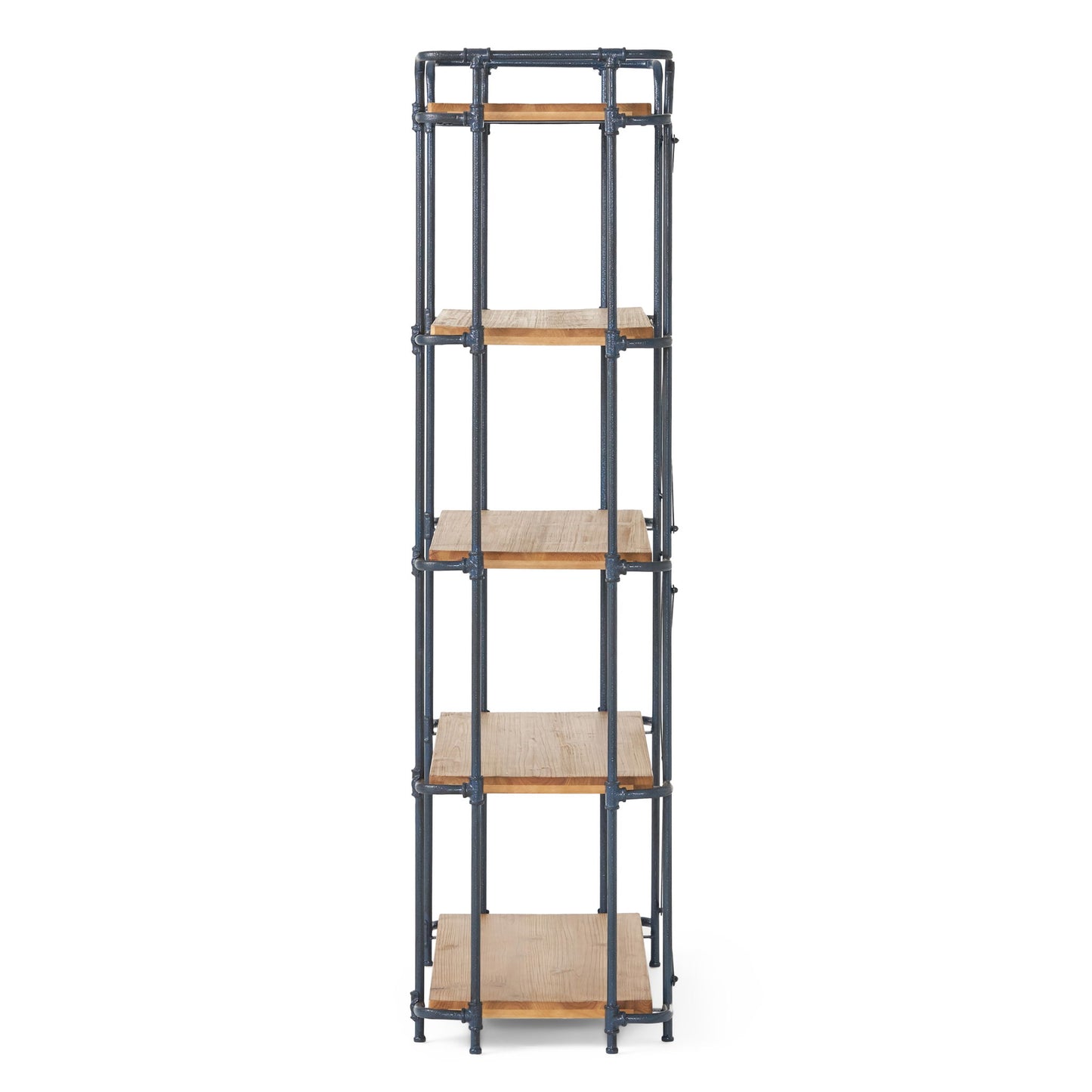 Yorktown - Industrial 5 Shelf Bookcase With Metal Pipework And Solid Fir - Natural