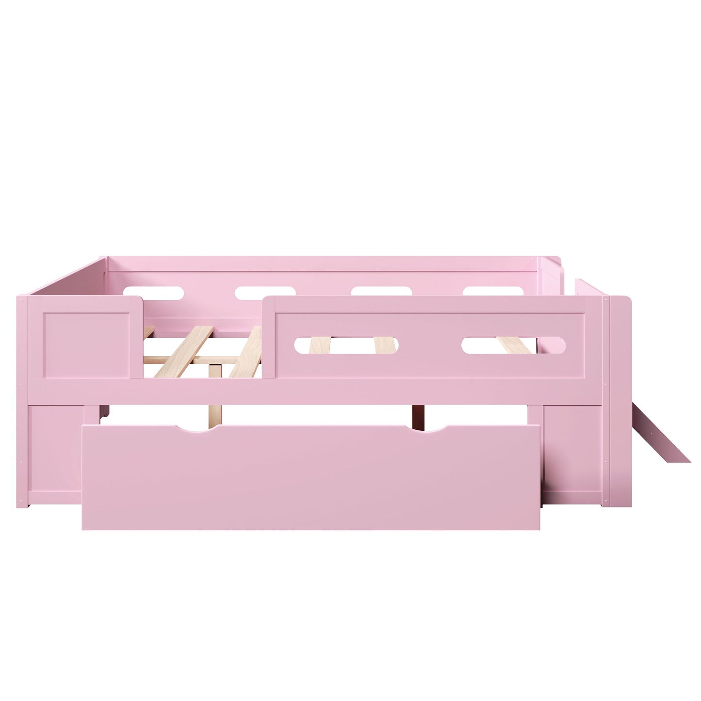 Platform Bed With Guardrail And Drawer