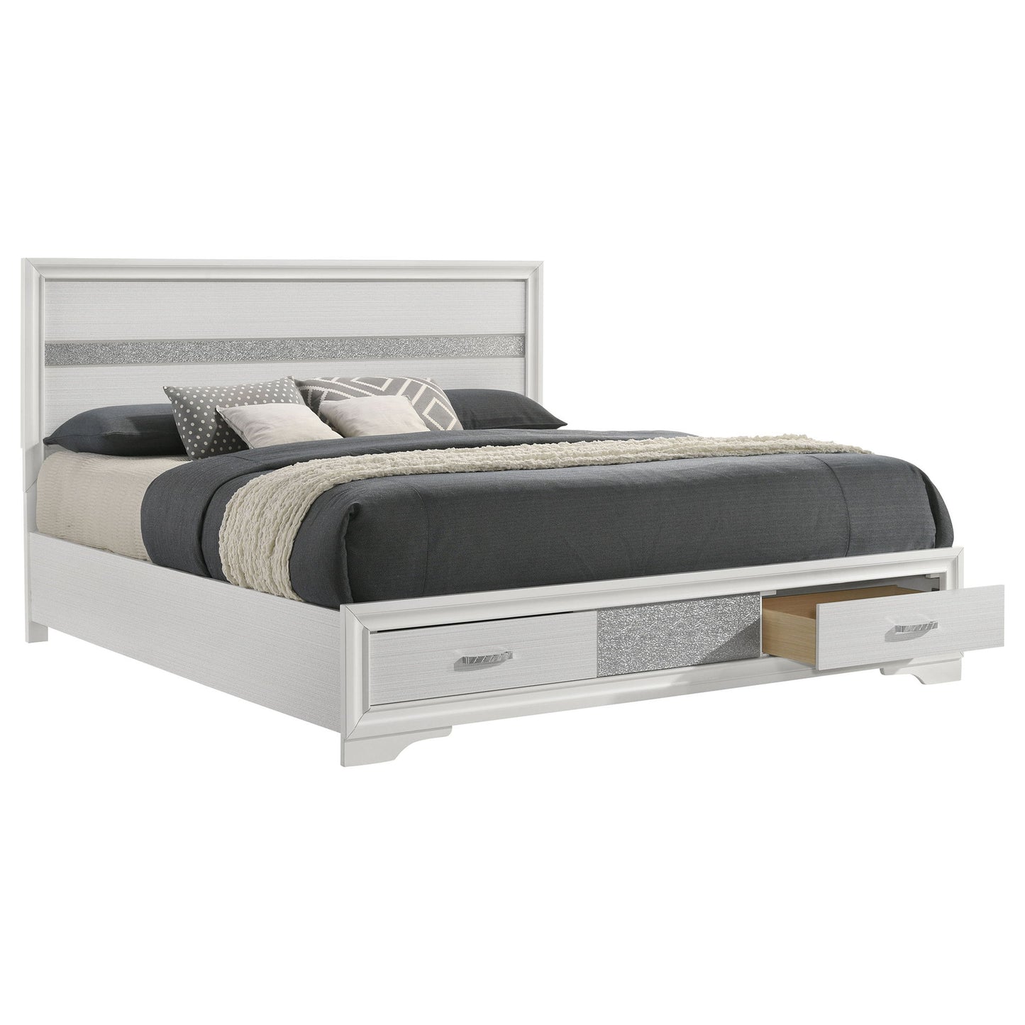 California King Storage Platform Bed With 2 Drawer - White