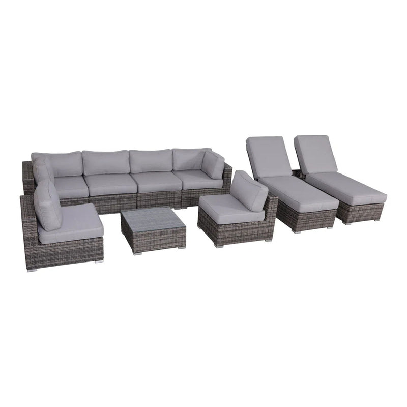 8 Person Rattan Wicker Patio Seating Group With Plush Cushions - Gray Mix