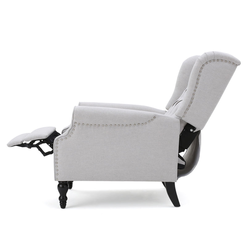 Tufted Arm Chair Recliner With Wingback Style, Pushback Mechanism - Light Gray