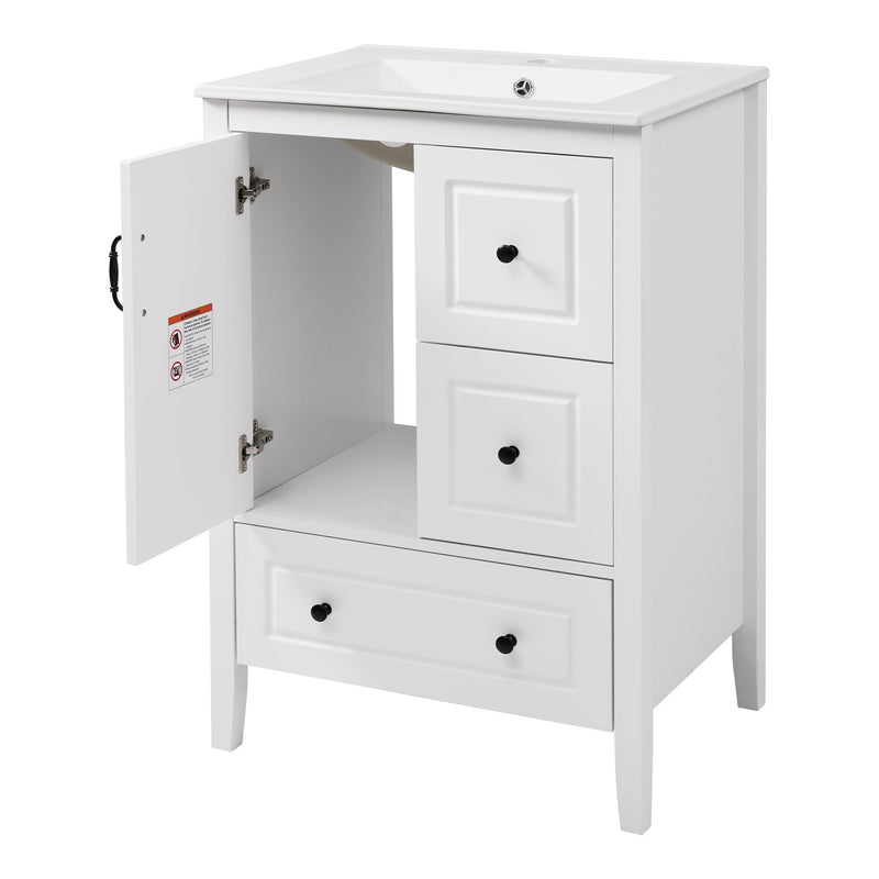 Freestanding Bathroom Vanity With Sink, Soft Closing Cabinet And Drawers - White