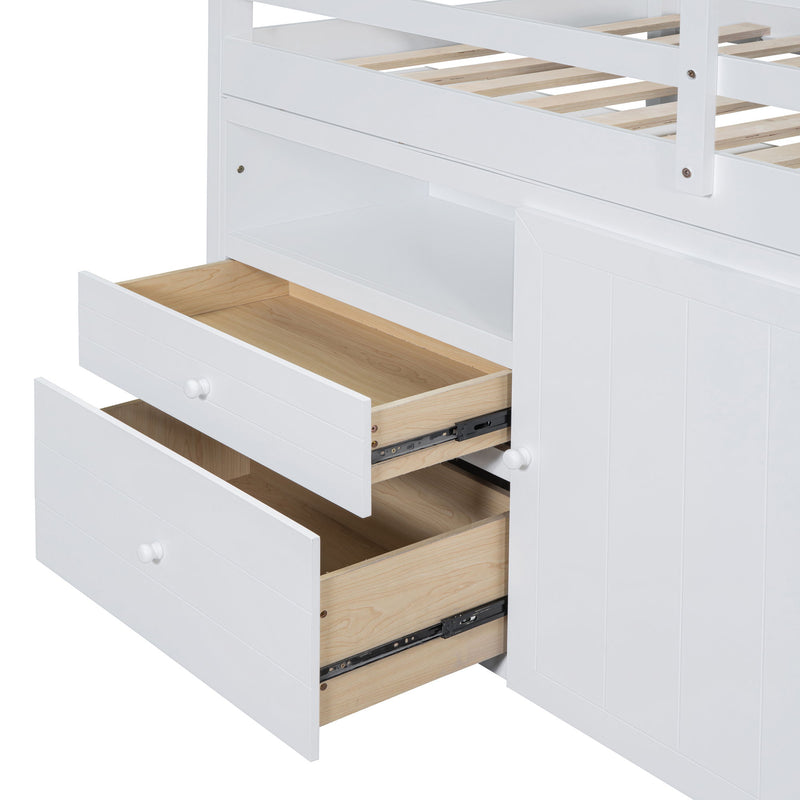 Loft Bed With 4 Drawers, Underneath Cabinet And Shelves