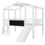 Loft House Bed With Ladder And Slide, With board And Light Strip On The Roof