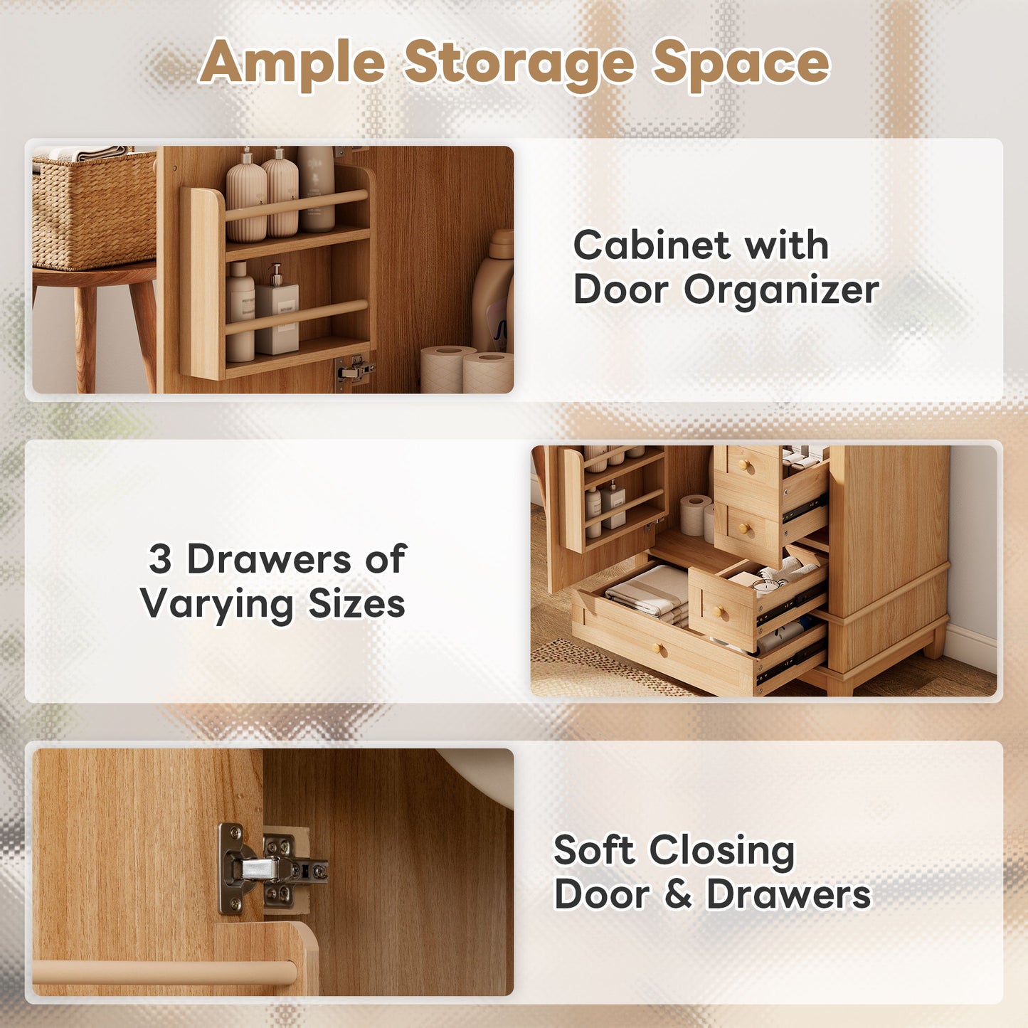 Freestanding Bathroom Vanity With Sink, Soft Close Doors & Drawers, Ample Storage - Wood