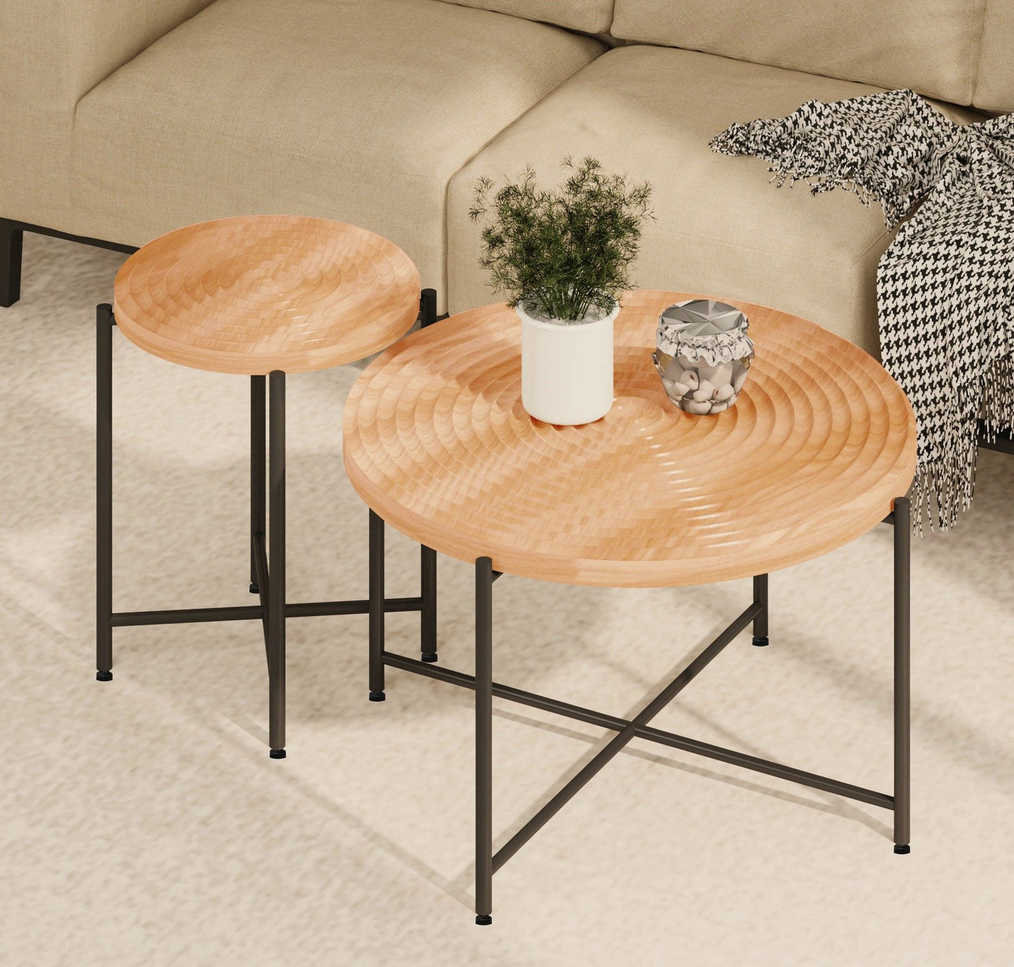 Coffee And End Table Set Waterproof Cover (Set of 2) - Natural Wood / Brown