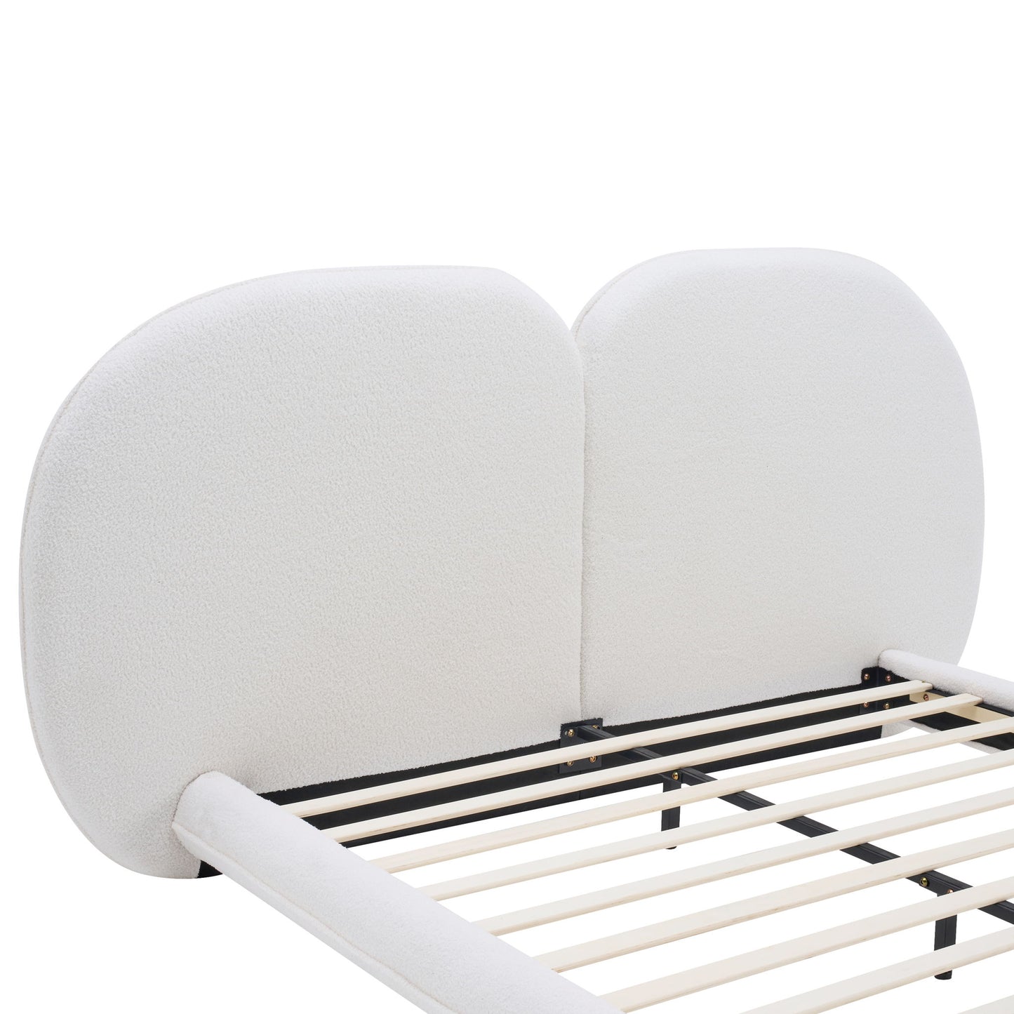 Queen Size Upholstered Platform Bed Frame With Split Headboard - White