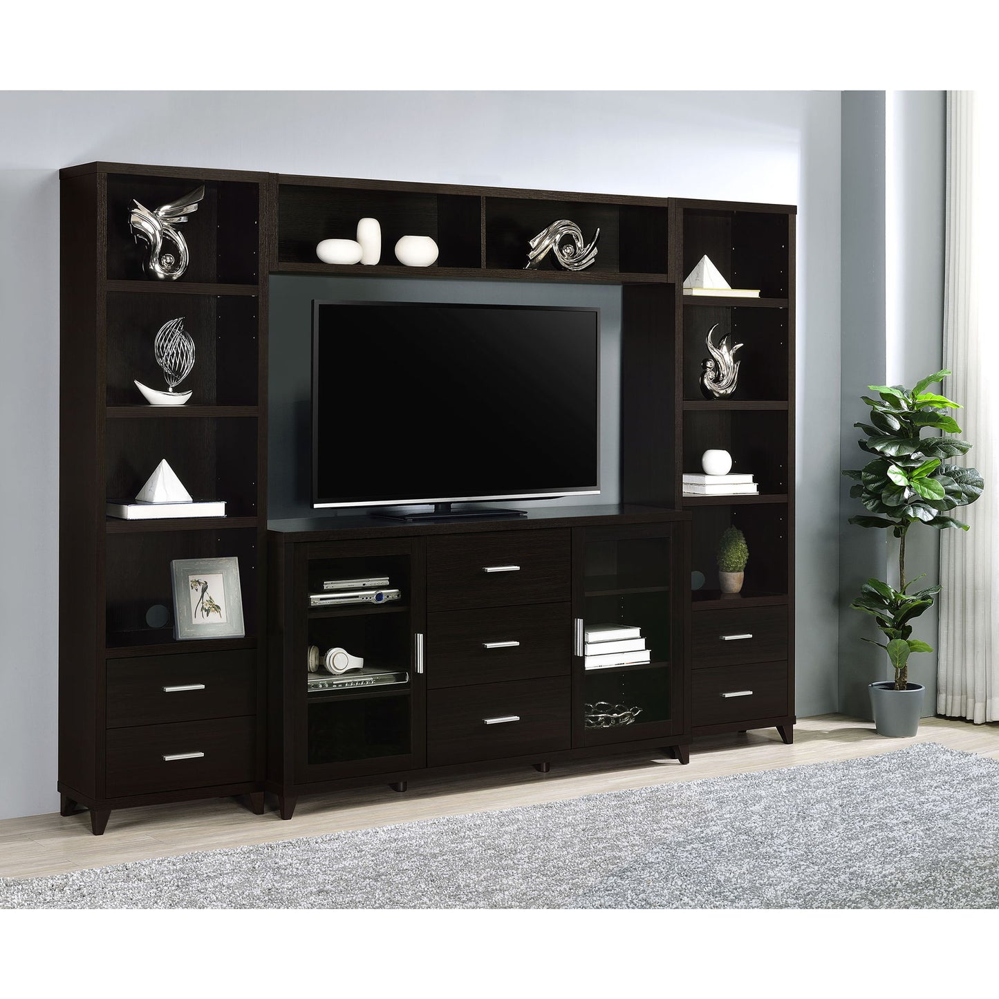 Media Tower With And Drawer With Adjustable Shelves Handles - Brown