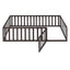 Twin Size Floor Bed Frame With Fence And Door - Walnut