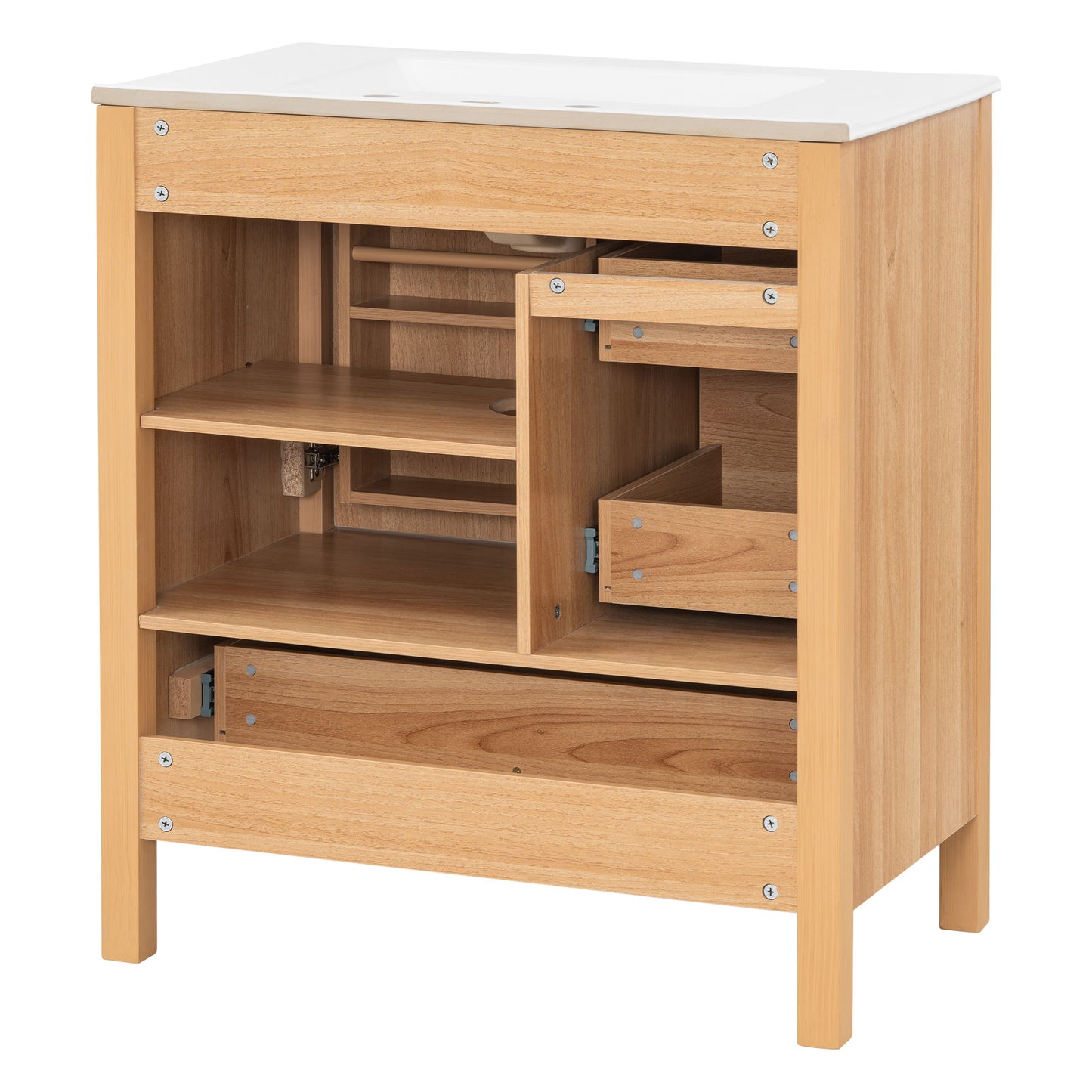 Modern Bathroom Vanity With Sink, Soft Close Drawers & Door, Storage Rack