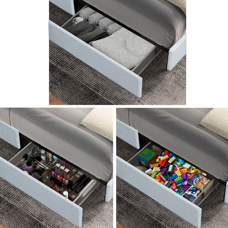Liv - Cama plataforma tapizada con cajones patentada