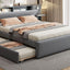 Upholstered Platform Bed With Reading Lights, Drawers, Trundle And Shelves