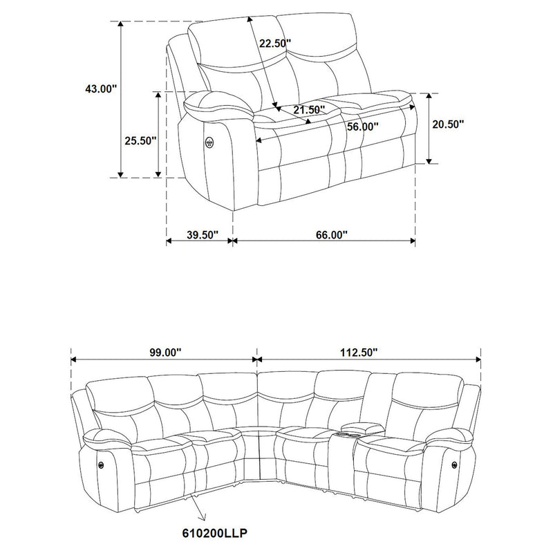 Salerno - Upholstered Power Reclining Sectional Sofa - Dark Gray