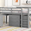 Loft Low Study Bed With Cabinet, Shelves And Rolling Portable Desk, Multiple Functions