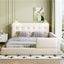 Queen Size Upholstered Platform Bed With 2 Reading Lights - White