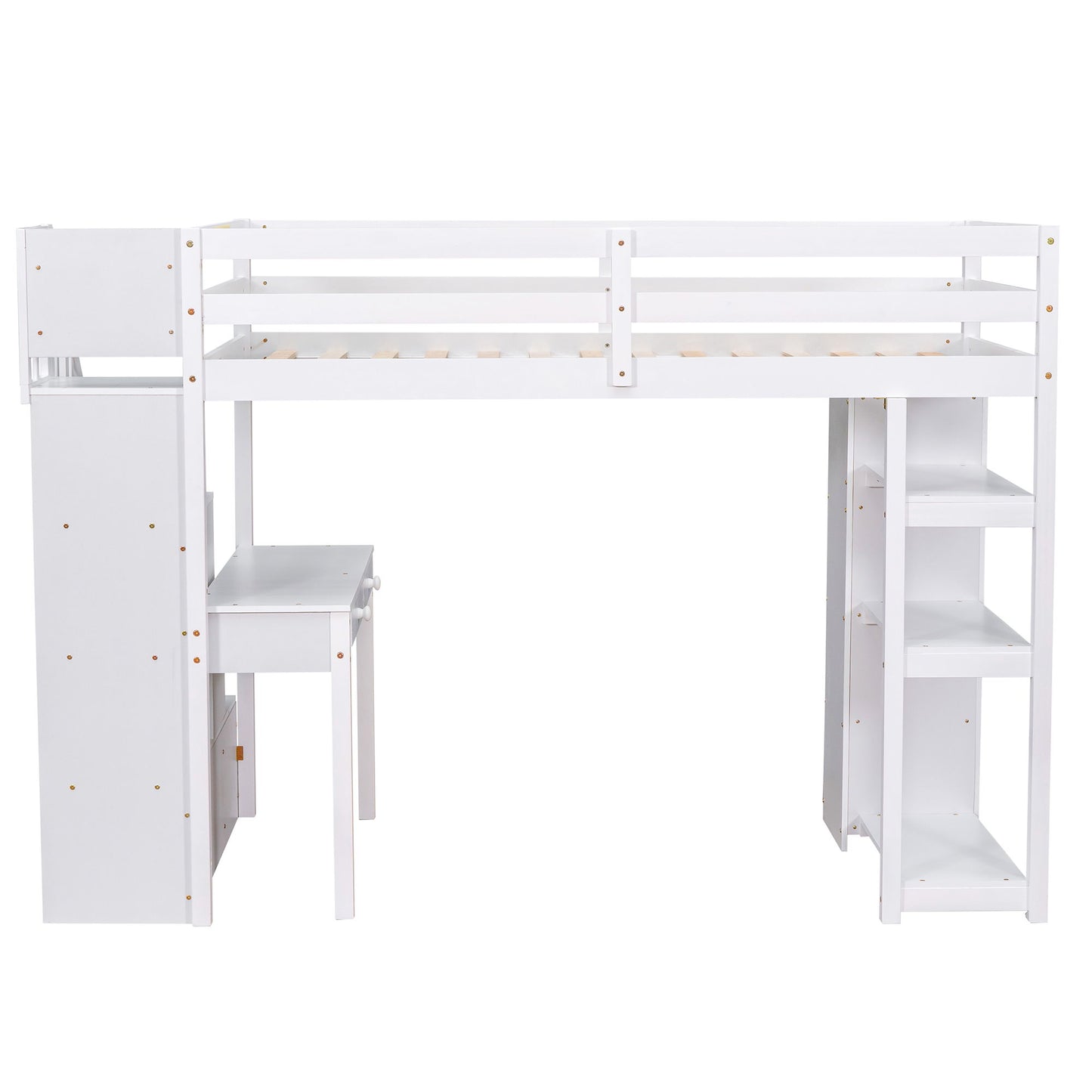 Loft Bed With Storage Drawers, Desk And Stairs With Shelves