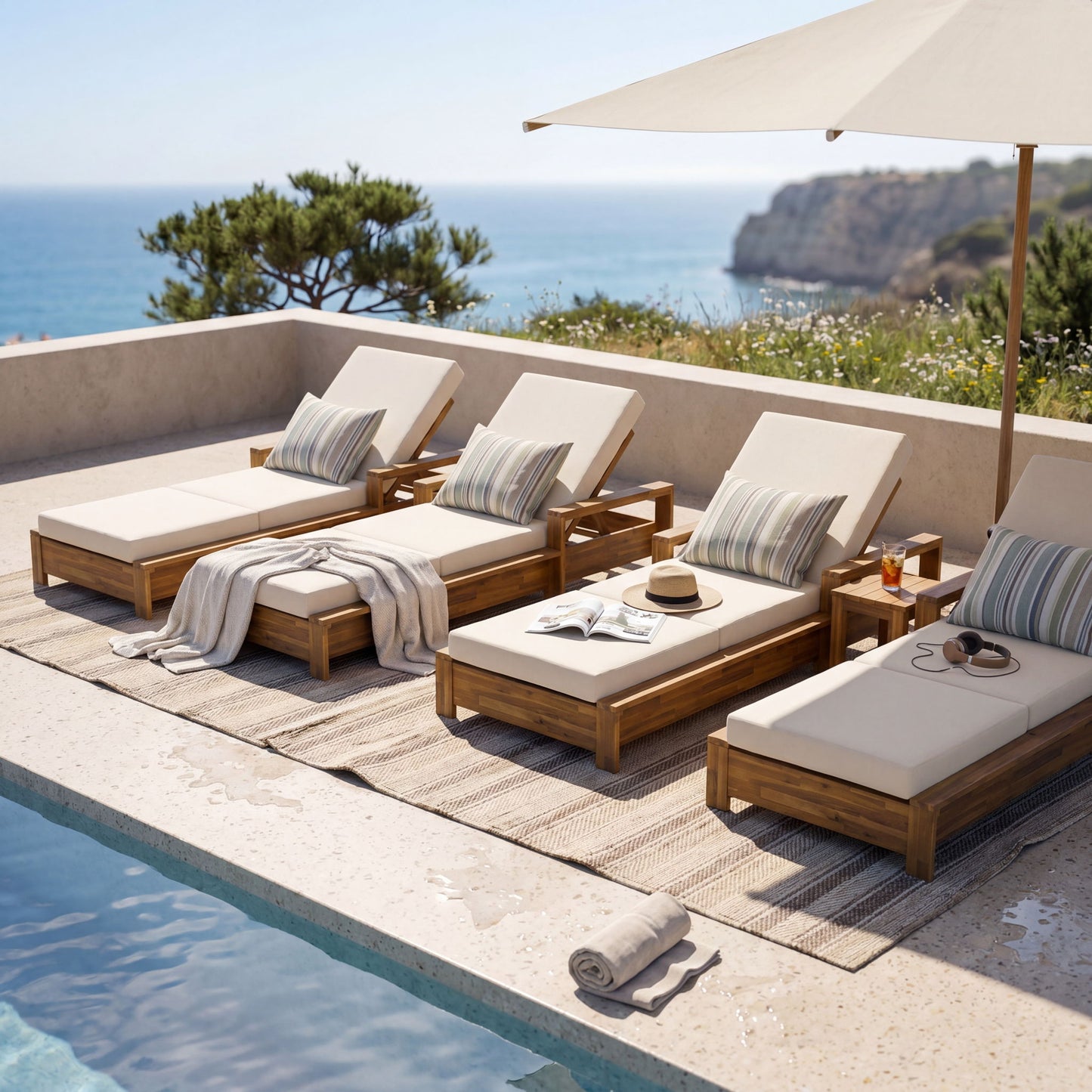 Chaise Lounge With 3 Fold Cushion Set, 3 Position Adjustable Backrest