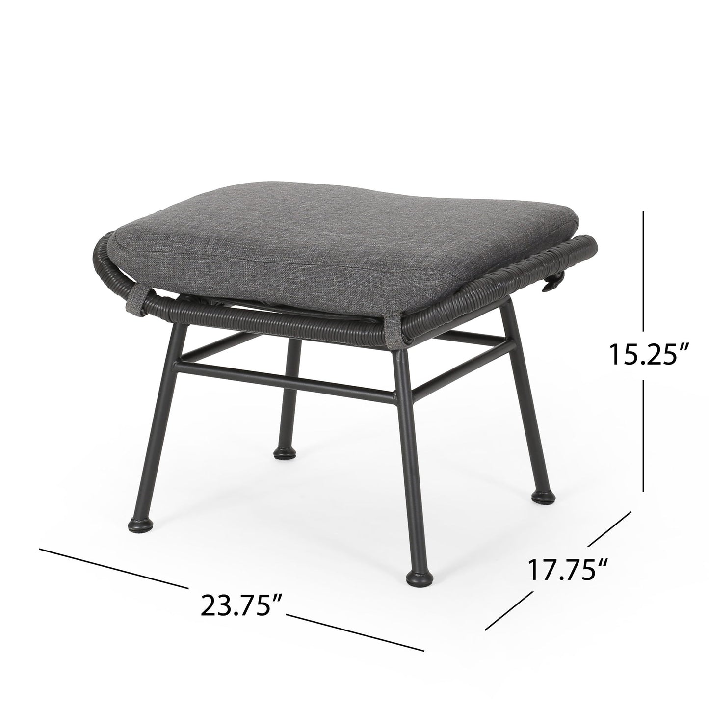 Outdoor Modern Boho Wicker Ottoman With Cushions (Set of 2)