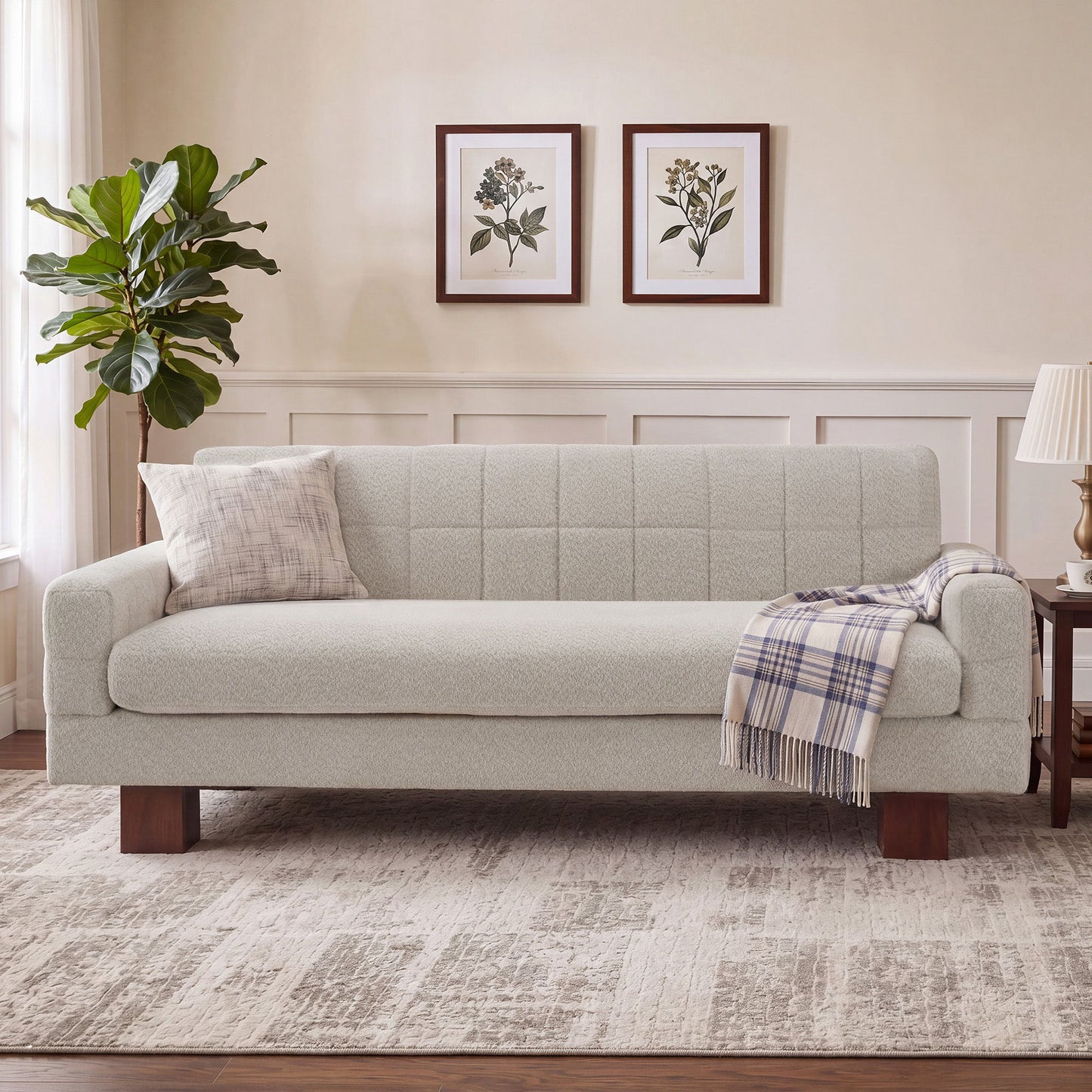 Modern Loveseat Sofa, 2 Seater With Square Arms For Living Room